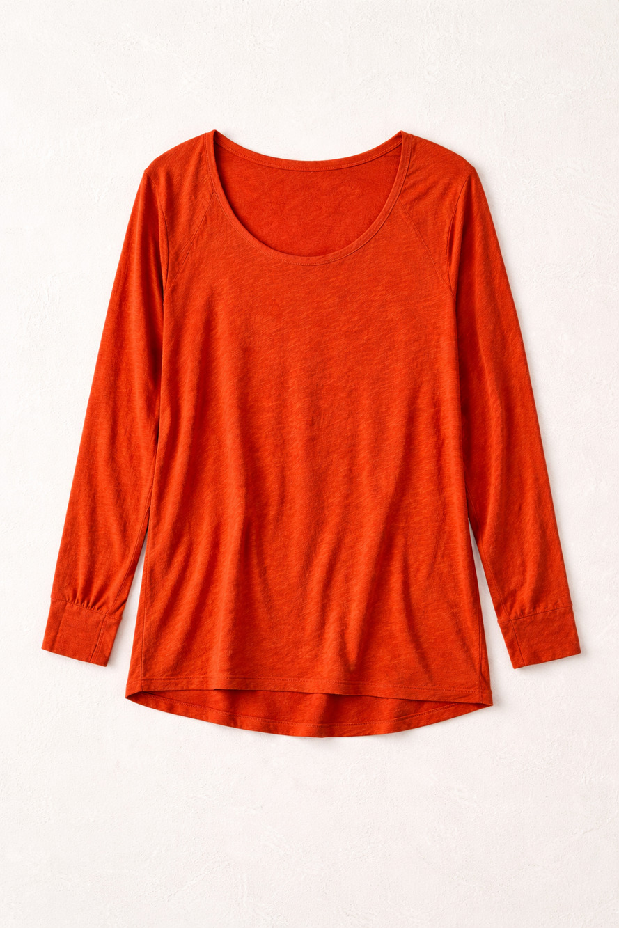 Athleta Top Womens Large Orange Slub Knit Thumb Hole Tee Tunic Hi Low Soft
